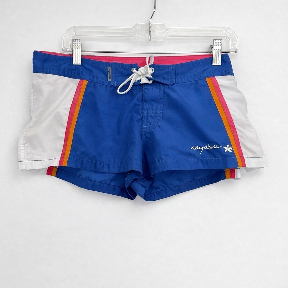 Raya Sun Women's Board Shorts Blue White Stripe Beach Swim Surf Activewear Large